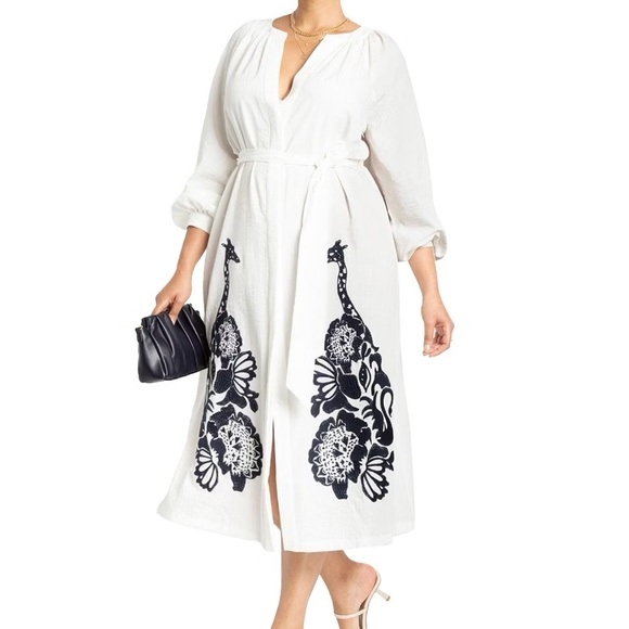 Eloquii Dresses & Skirts - Eloquii size 20 NWT embroidered giraffe printed belted button front midi dress